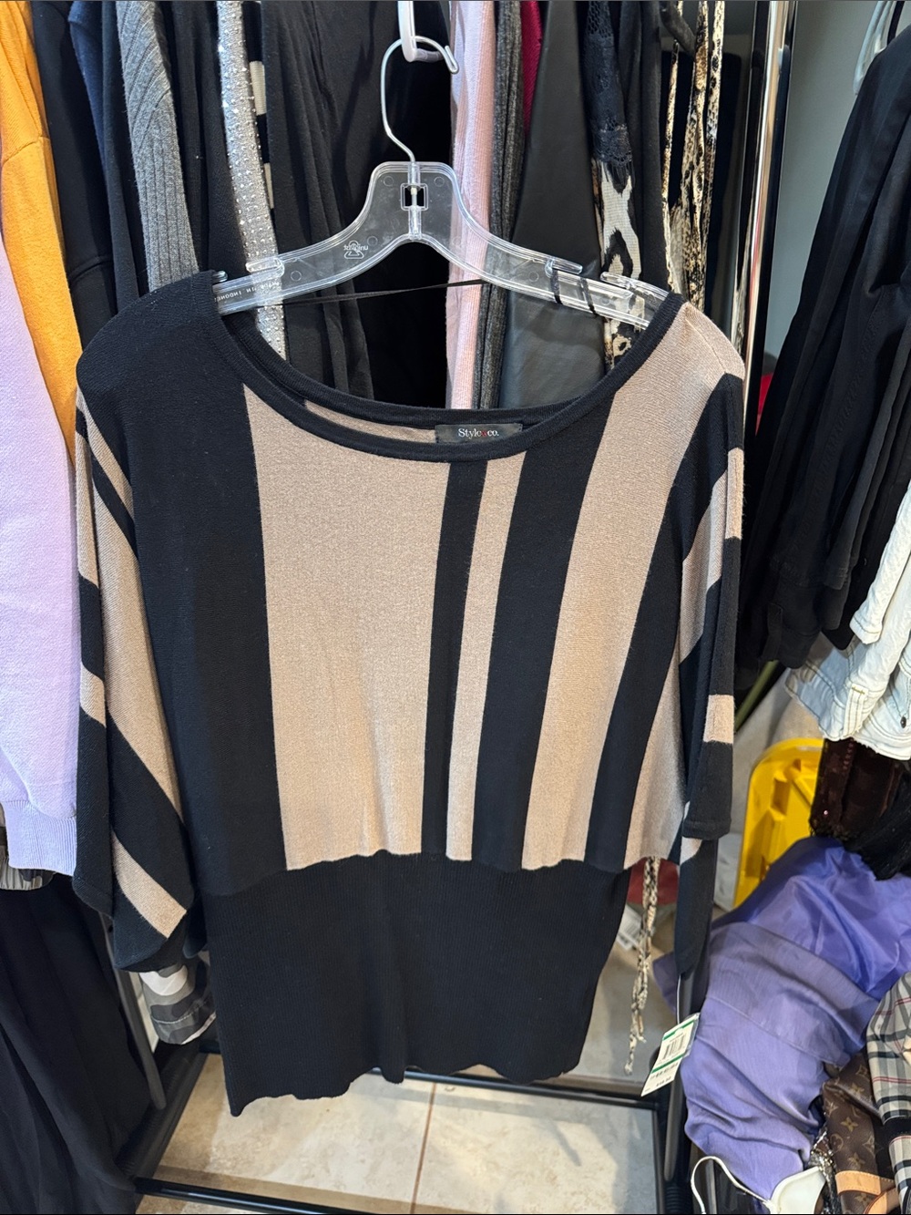Style & Co. Black and Beige Vertical Stripe Tunic
